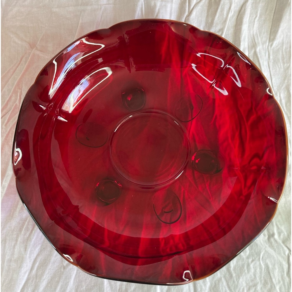 30’s VIKING MOONDROPS #37 New Martinsville Ruby Red Bowl - Footed, Scalloped